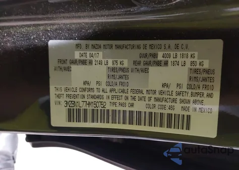 2017 Mazda Mazda3 Touring из США, поврежденный, VIN 3MZBN1L77HM150752